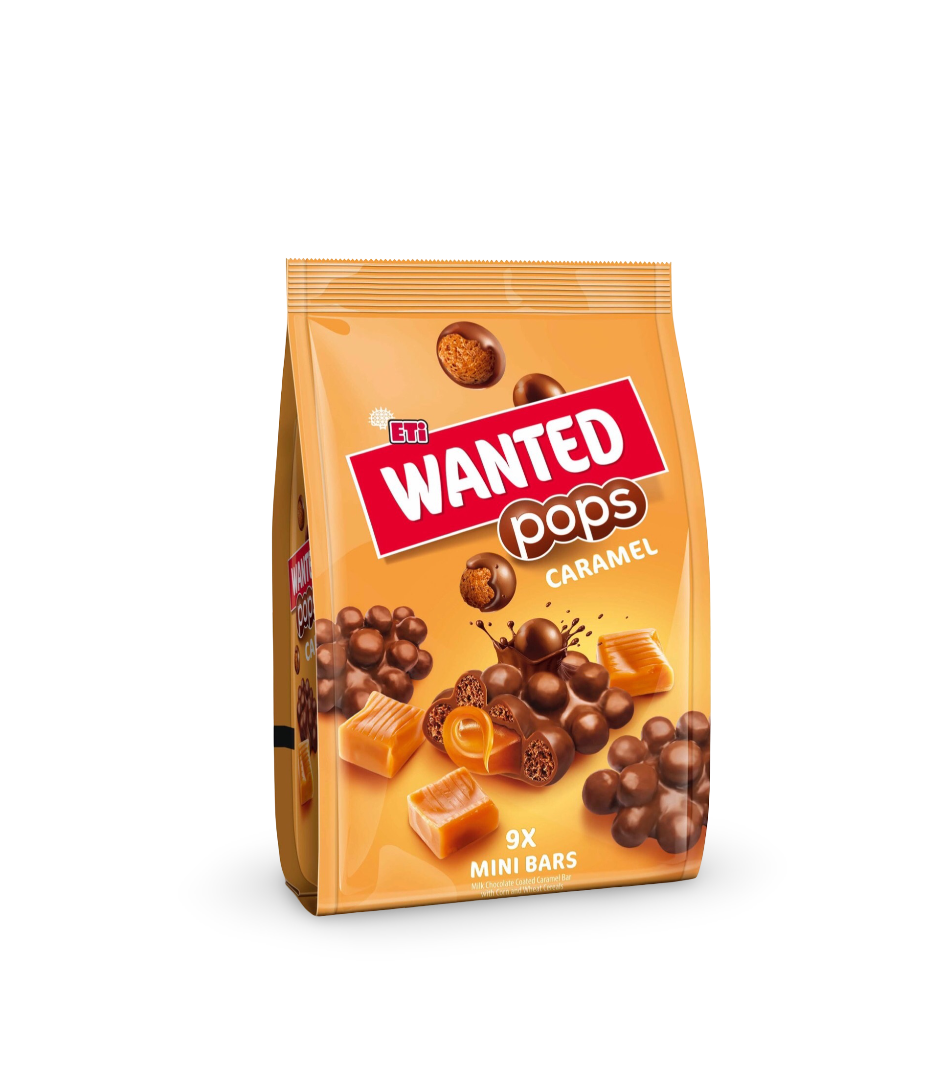 ETi Wanted Pops Milk Chocolate Coated Caramel Bar with Corn & Wheat Cereals – 126g